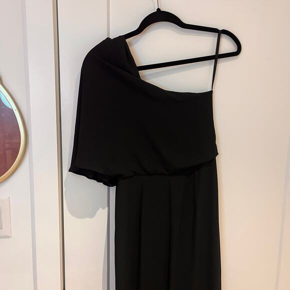 BCBGMaxAzria Black Chiffon One Shoulder Maxi Dress Sz 2 - Picture 5 of 9